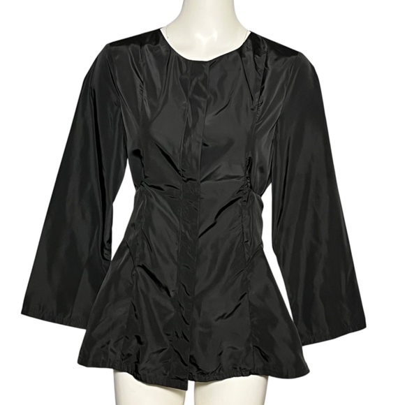 Jerry T Tie Back Taffeta Artsy Top Women's Size Large Black Hidden Button - Picture 1 of 7